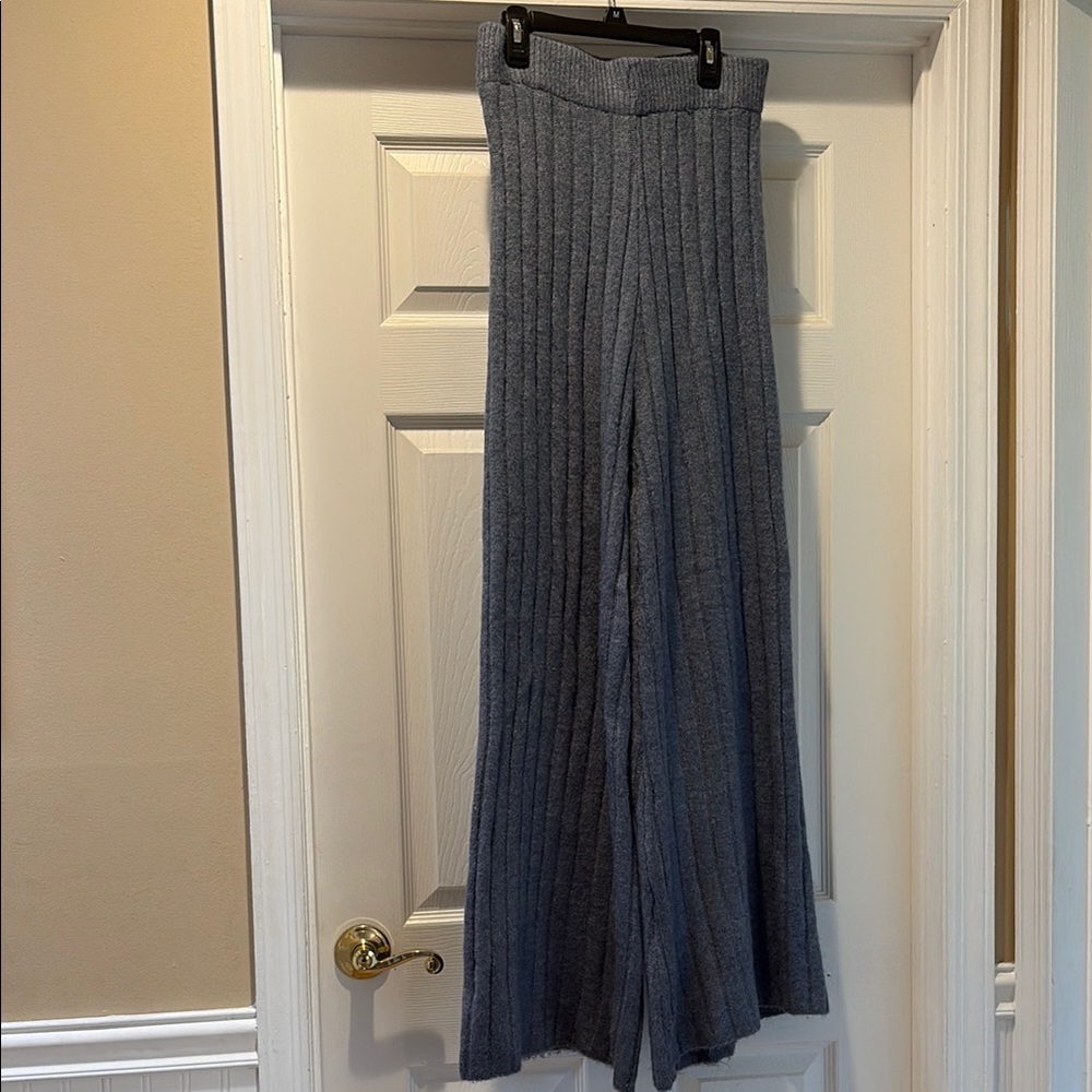 Sincerely Jules Blue Ribbed Knit Flare Pants